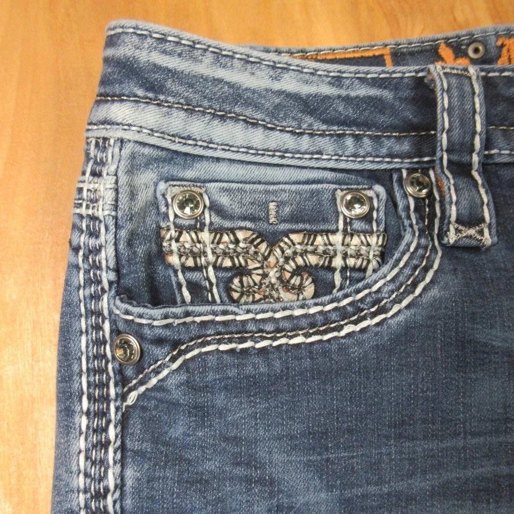 ROCK REVIVAL‎ Nancy Bootcut Jeans Womens 30 Blue Denim Fleur-de-lis Rhinestone